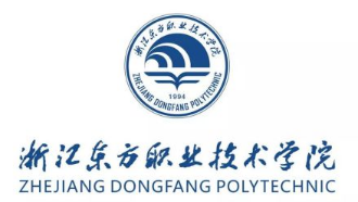 校標(biāo)主圖形為圓形，上方是學(xué)院的名稱“浙江東方職業(yè)技術(shù)學(xué)院”；最下方為學(xué)院的英文譯名。