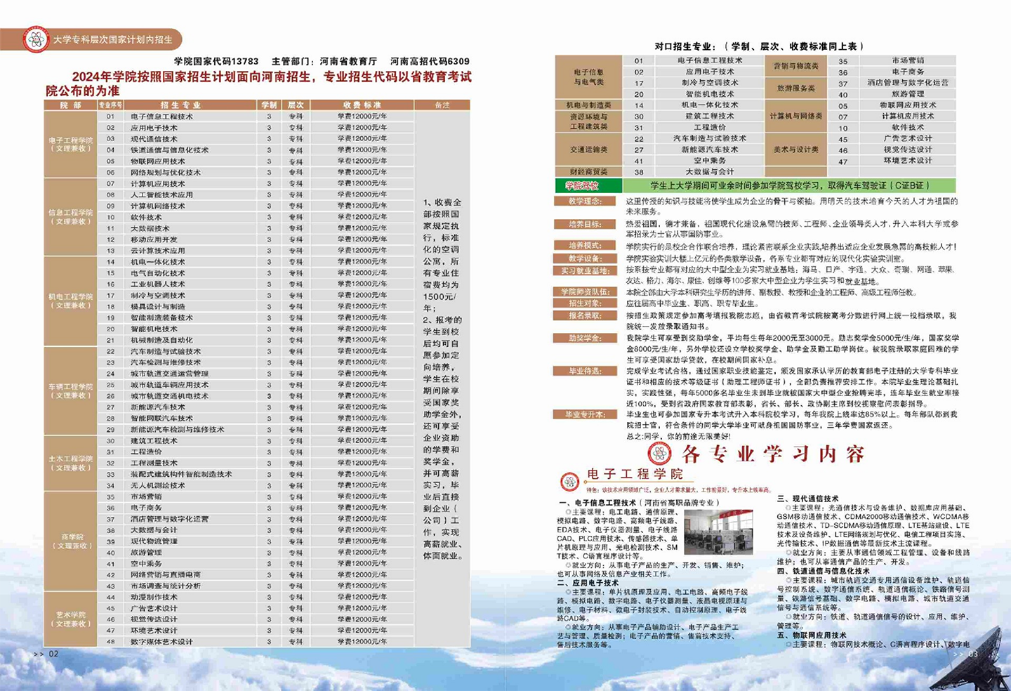 鄭州電子信息職業(yè)技術(shù)學(xué)院－2024年面向河南招生專業(yè)代碼及收費標準