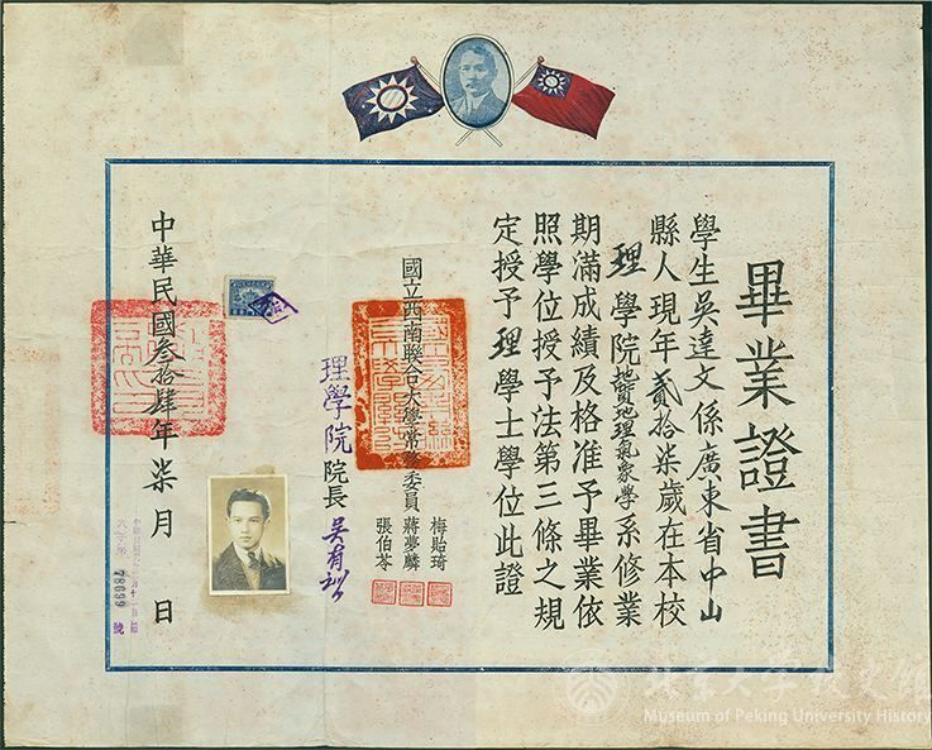 國(guó)立西南聯(lián)合大學(xué)畢業(yè)證書